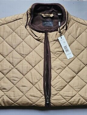 Tahari Quilted Tan Jacket with Brown Trim